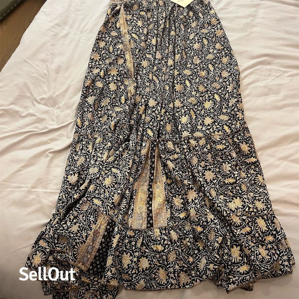 Panni Women's Floral Maxi Skirt Black Tassel Detail Size M